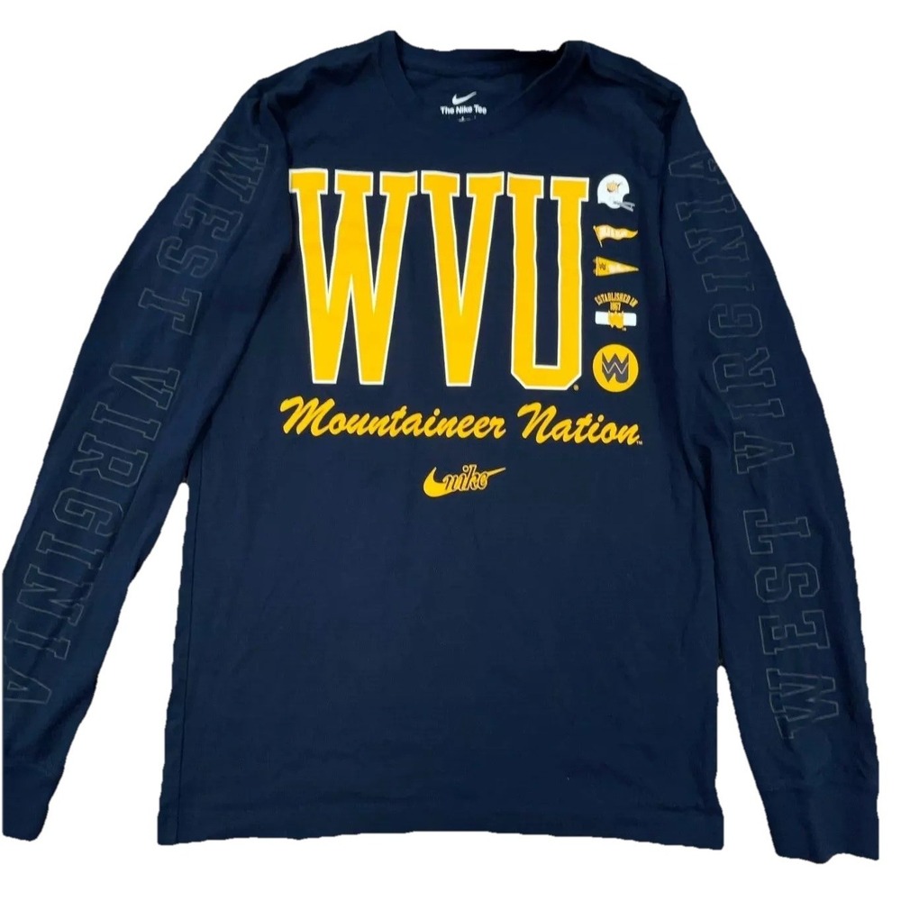 West Virginia Mountaineers Shirt Men Small Blue WVU Nike Tee Long Sleeve Adult